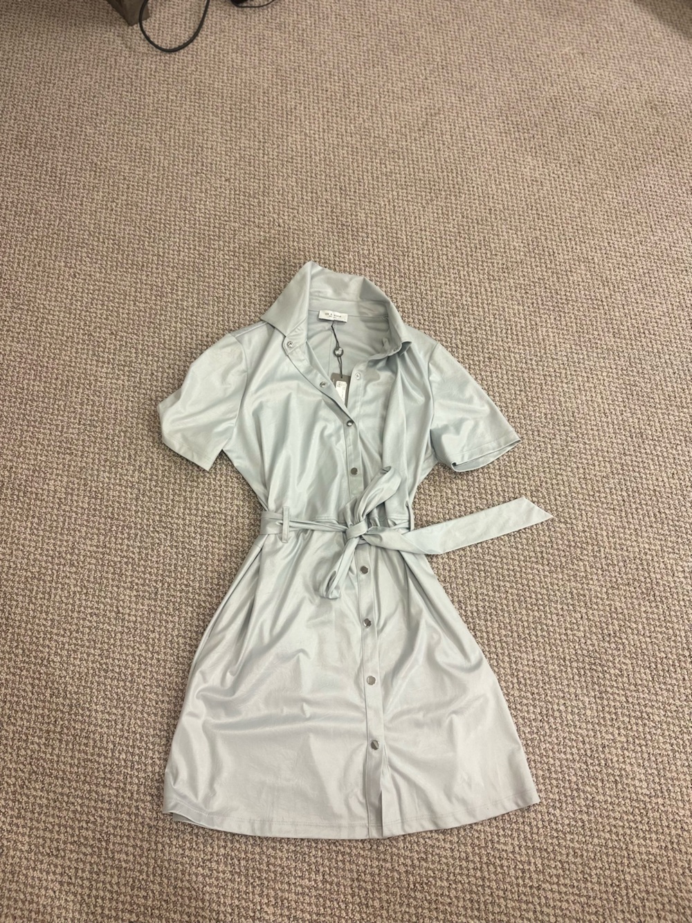 Lola & Sophie Satin Tie-Waist Shirt Dress - Light Mint